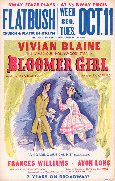 Bloomer Girl (1949, Vivian Blaine. Flatbush stop of the "Subway Circuit" tour) - repro