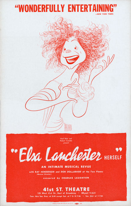 Elsa Lanchester Herself (1961, off-Broadway, Hirschfeld art) - repro