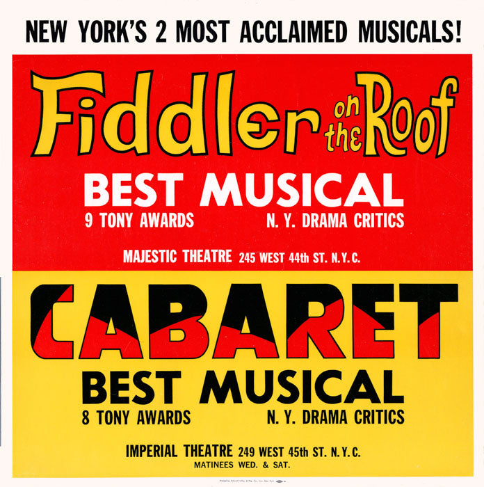Fiddler On The Roof & Cabaret (1967, combo subway card) - repro