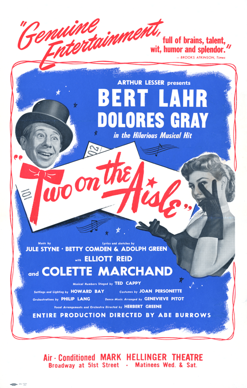 Two On The Aisle (1951, Bert Lahr. Ad for cast album using window card art.) - repro