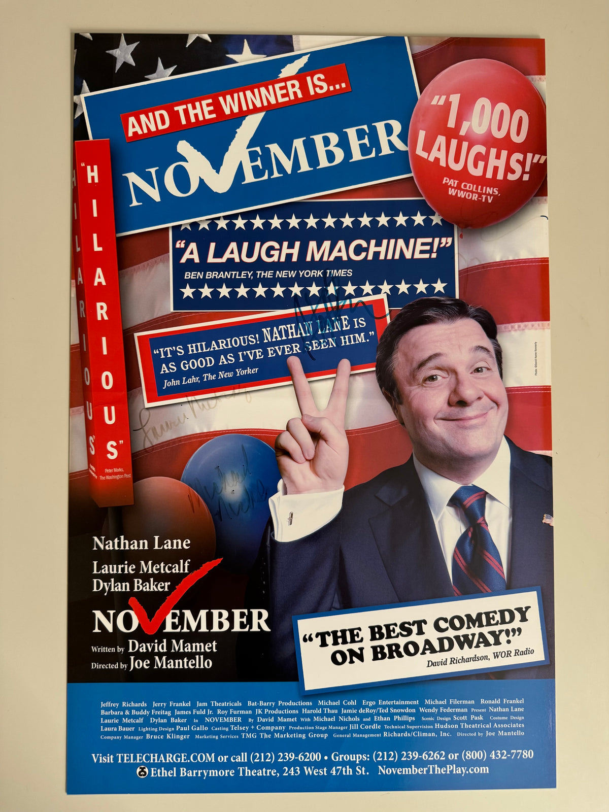 November (Mamet), Signed by Nathan Lane, Laurie Metcalf  - Original Broadway Cast 2008